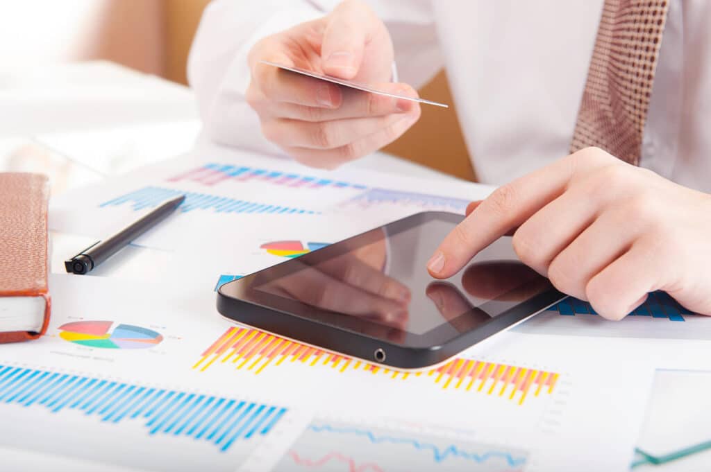 man working with modern devices
