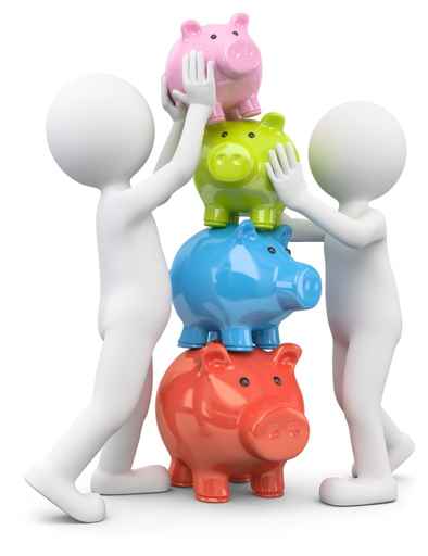 Männchen stapeln Sparschweine